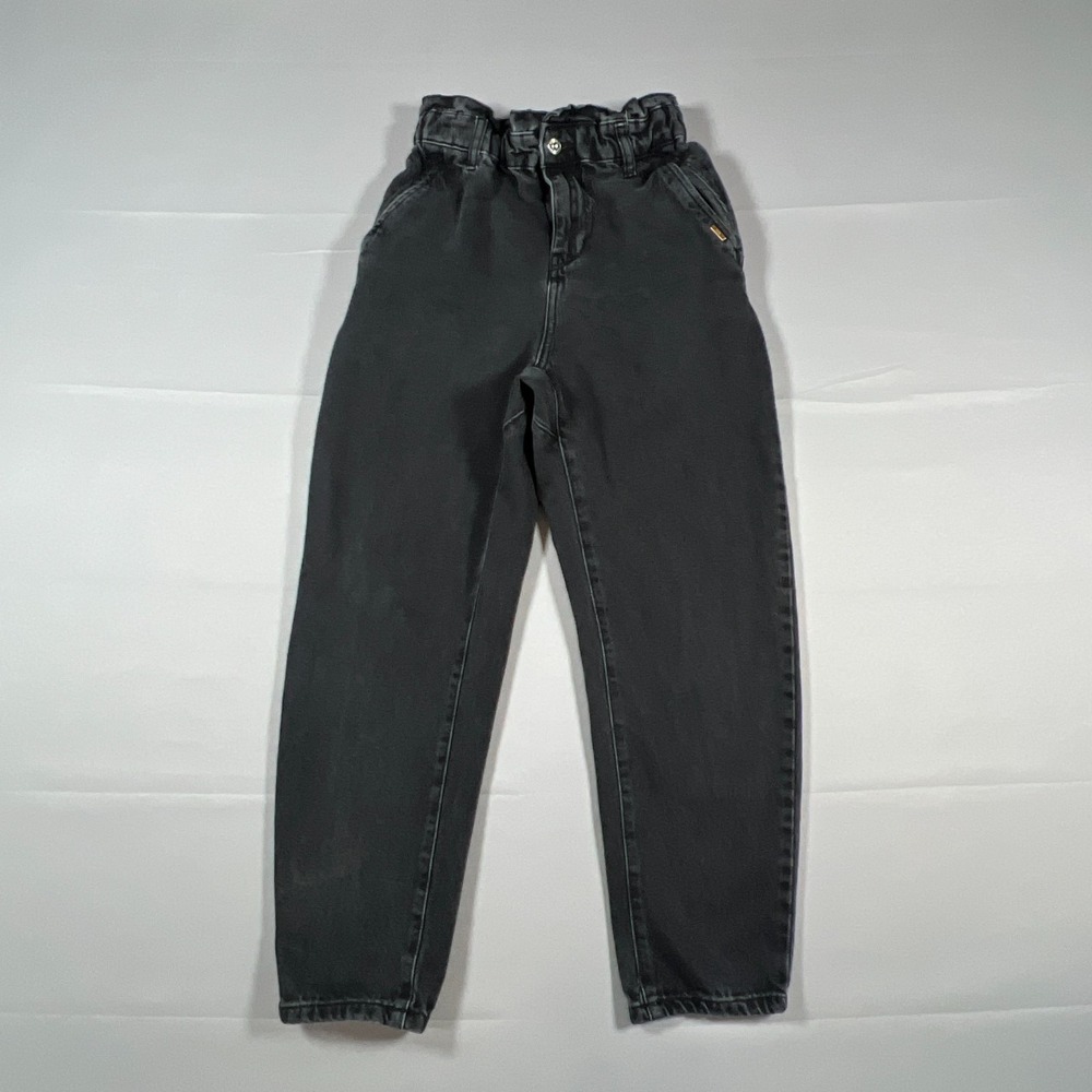 Zara Paperbag Jeans Womens 0 Black Rigid Denim High Rise Skinny Leg Streetwear